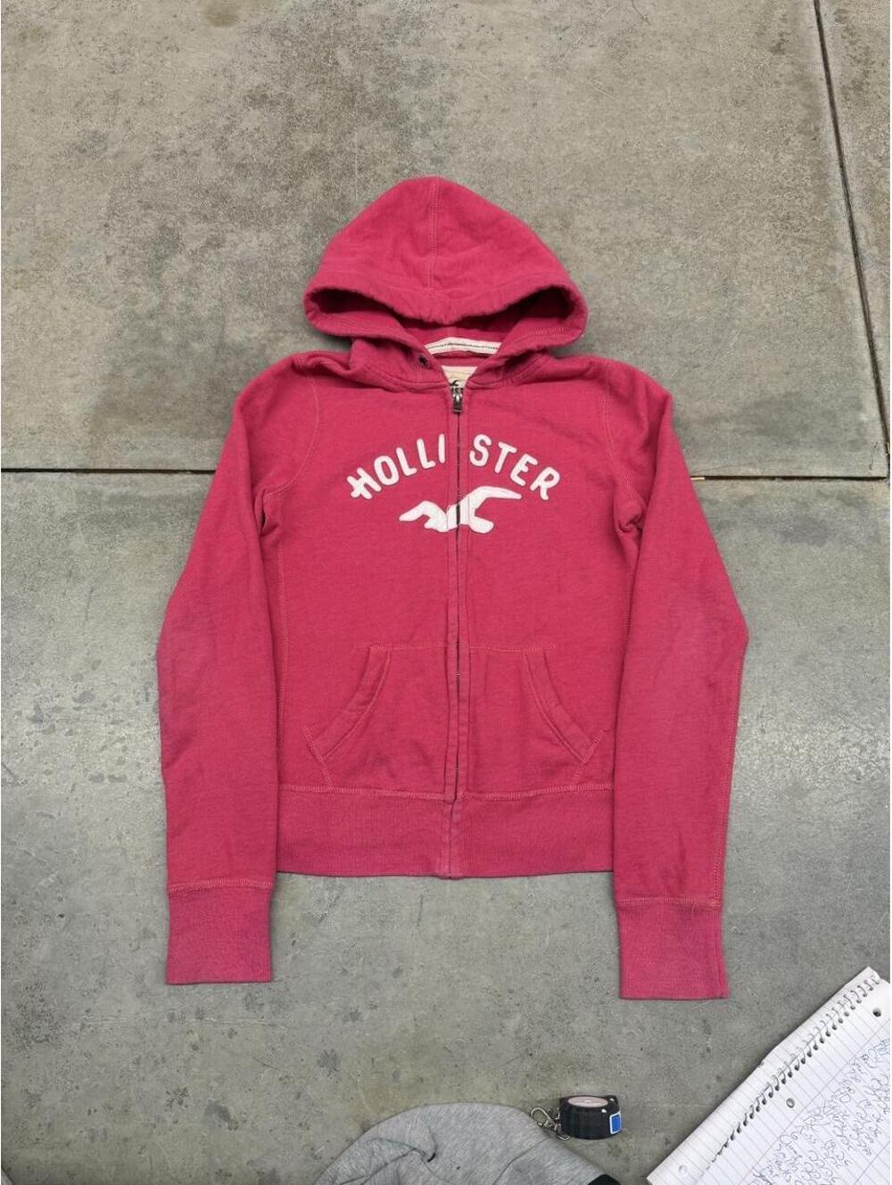 vintage hollister pink and white surf zip up hoodie size medium WOMENS